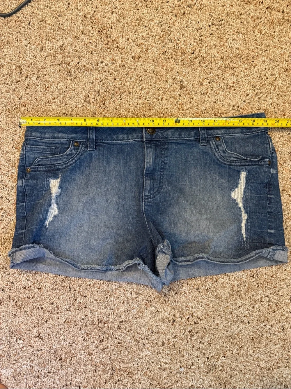 Elle Distressed Blue Denim Rolled Cuff Shorts